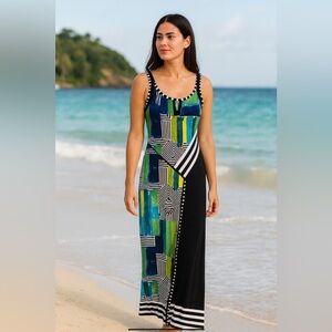 JOSEPH RIBKOFF Colorful Stretch Jersey Knit Maxi Dress MADE IN CANADA US Sz 4